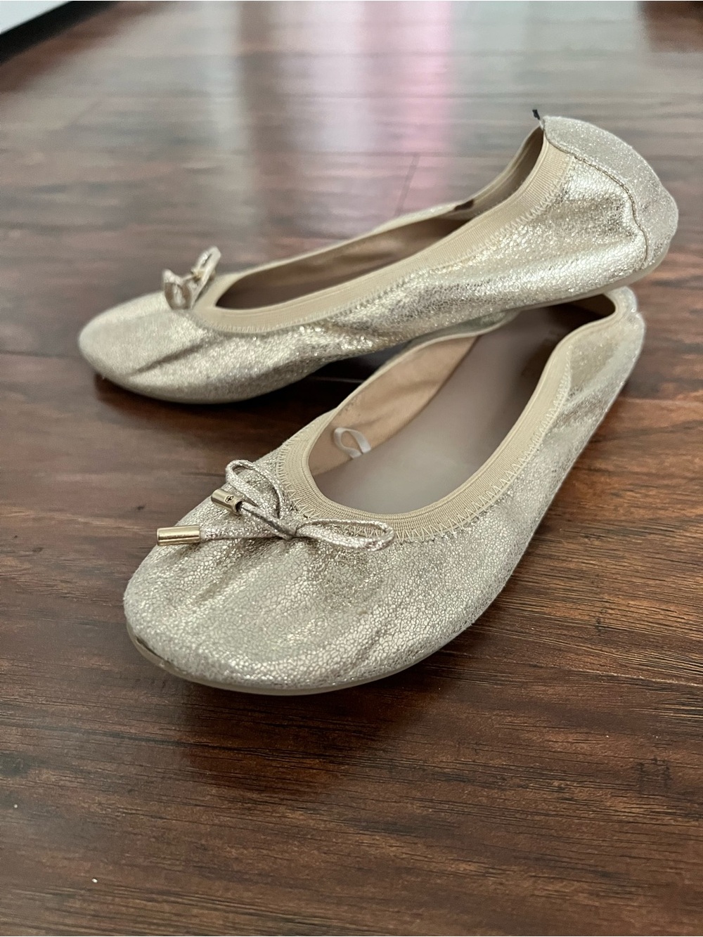 Girls Metallic Champagne Ballet Flats with Bow